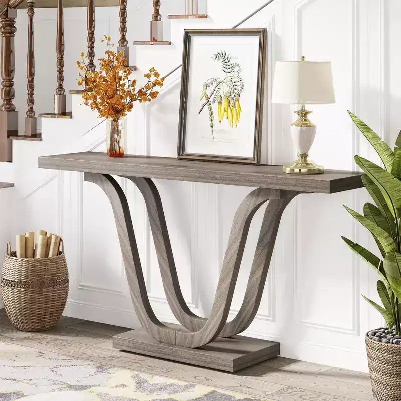 LITTLE TREE 55" Farmhouse Console Table Light Gray