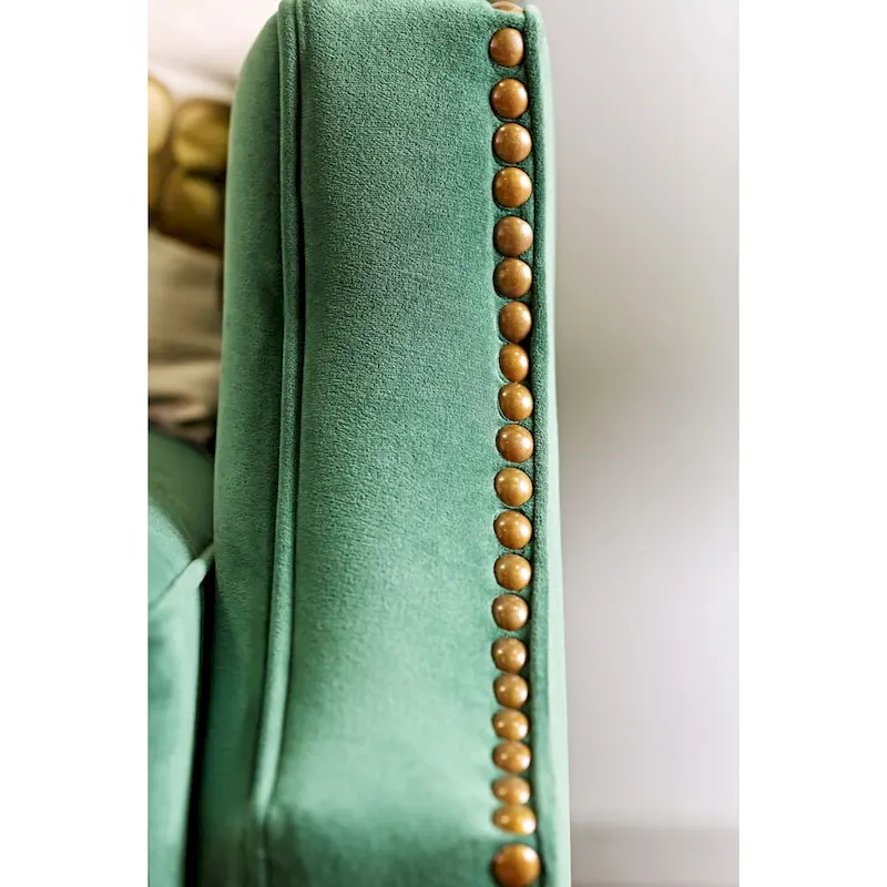 Yaur Transitional Green Fabric Upholstered Nailhead Trim Sofa by Furniture of America