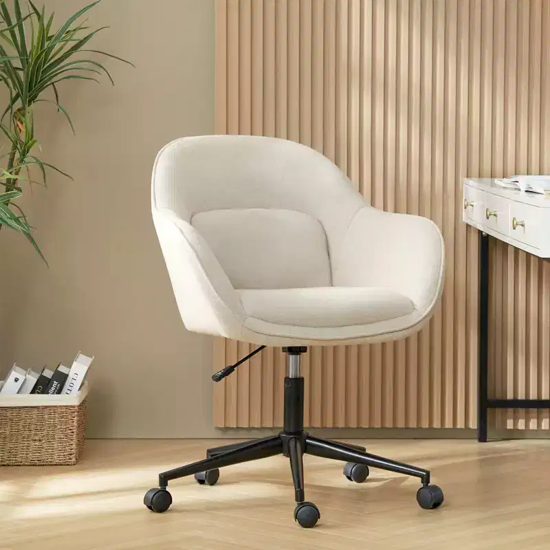 Swivel Office Chair with Curved Backrest, Adjustable Height, Upholstered Seat