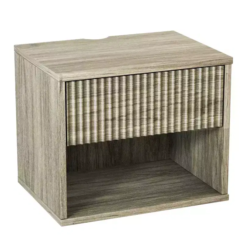 Gray Floating Nightstand with Drawer & Shelf – Set of 2