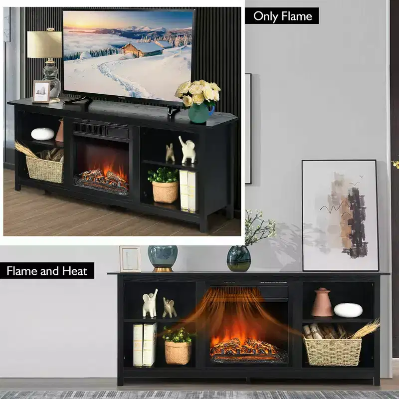 Costway 58'' 2-Tier Fireplace TV Stand W/18 Electric Fireplace Up to 65''