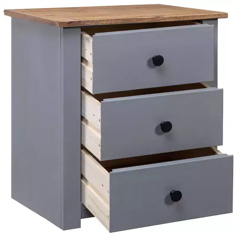 Nightstand with 3 Drawers – Pinewood Bedside Storage Table, Panama Range