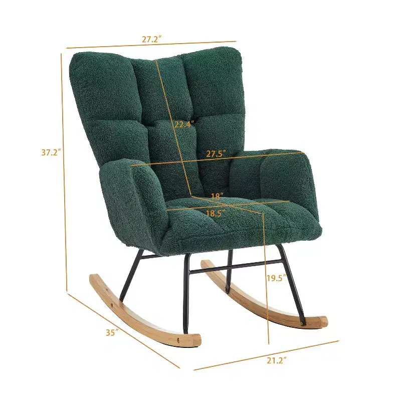 High-Back Rocking Chair – Green / Ivory / Pink, Single Seat, Upholstered