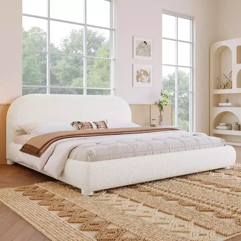 Christopher Knight Home Emilia Modern Upholstered Platform Bed with Curved Headboard