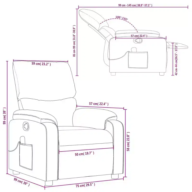 vidaXL Massage Recliner Chair Polyester, Metal, Plywood Single