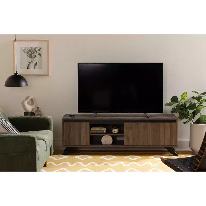 South Shore Flam TV Stand for TVs up to 60" Natural Walnut: Laminated Particle Board Media Console