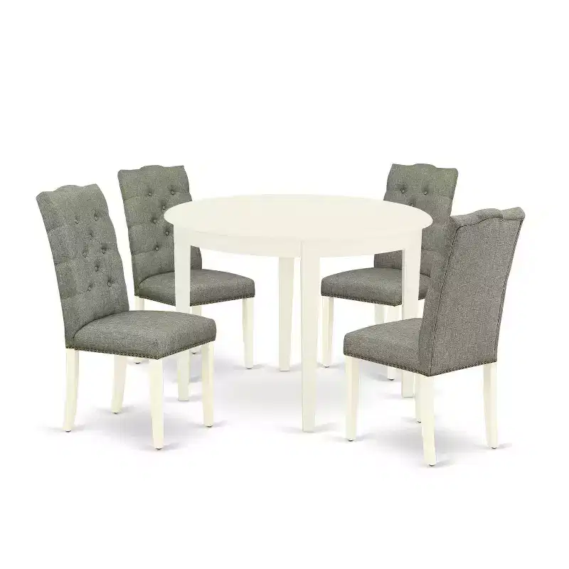 HomeStock 5-Pc Linen white Solid Wood Top-Round Dining Room Set-Seats 4