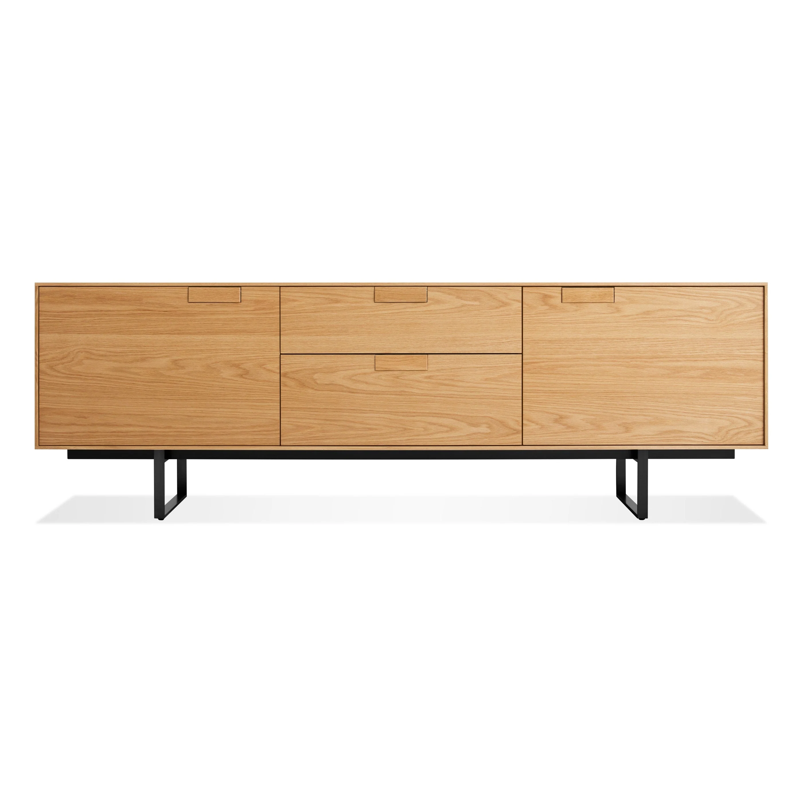 Modern Walnut Wood Media Console with Steel Base for Living Room