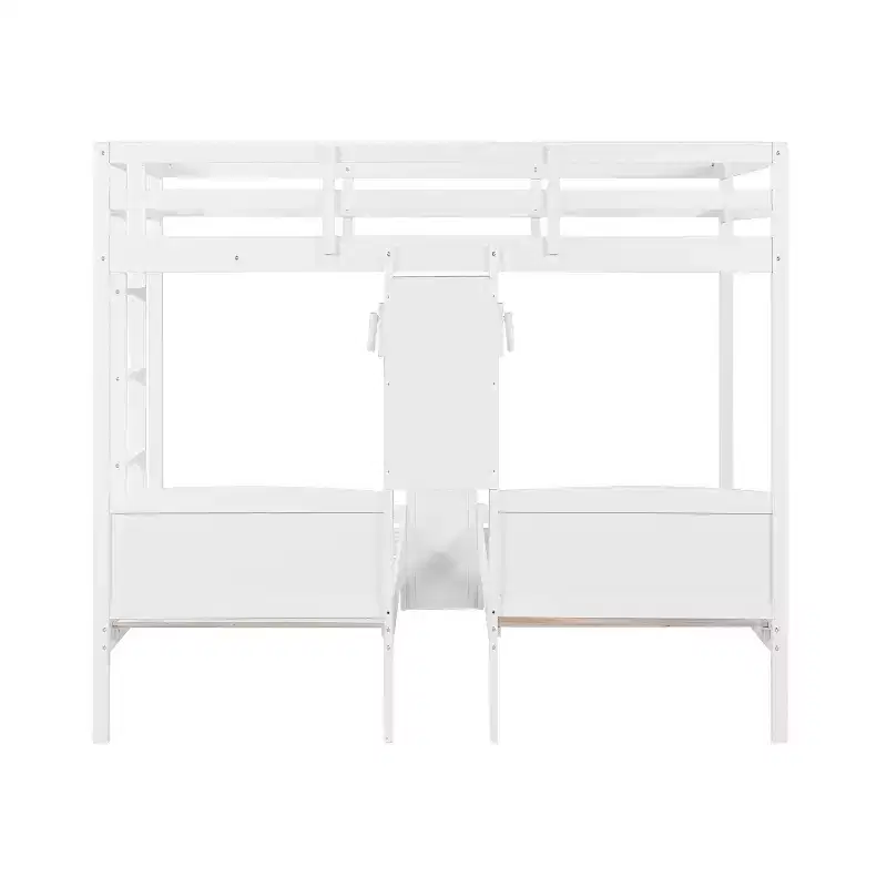 Luxystar Twin over Twin and Twin Bunk Bed with Built-in Desk, Bookcase and Lights