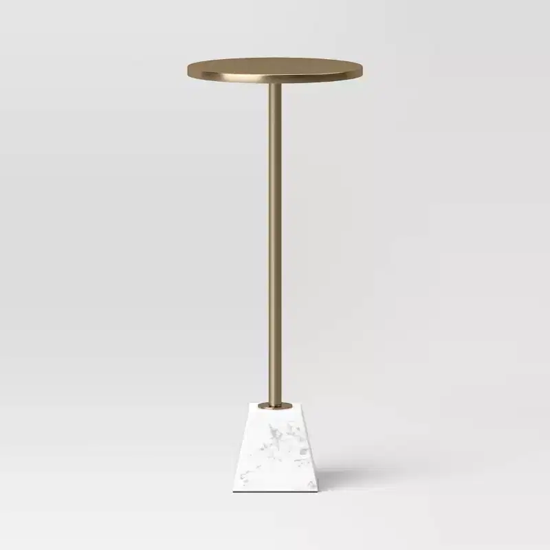 Marble-Look Metal Drink Table, Gold Finish