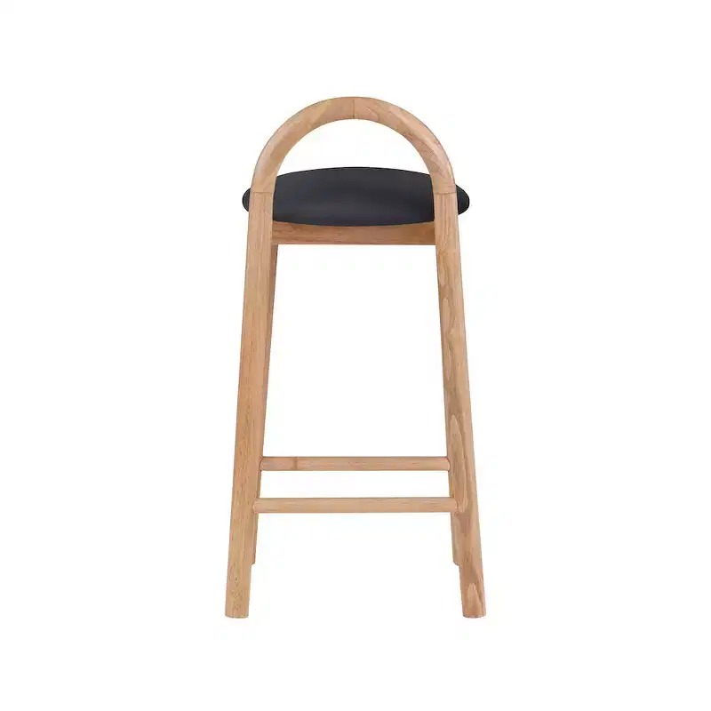 Black Vegan Leather Counter Stool, Natural Finish Solid Wood Frame, Contemporary Design
