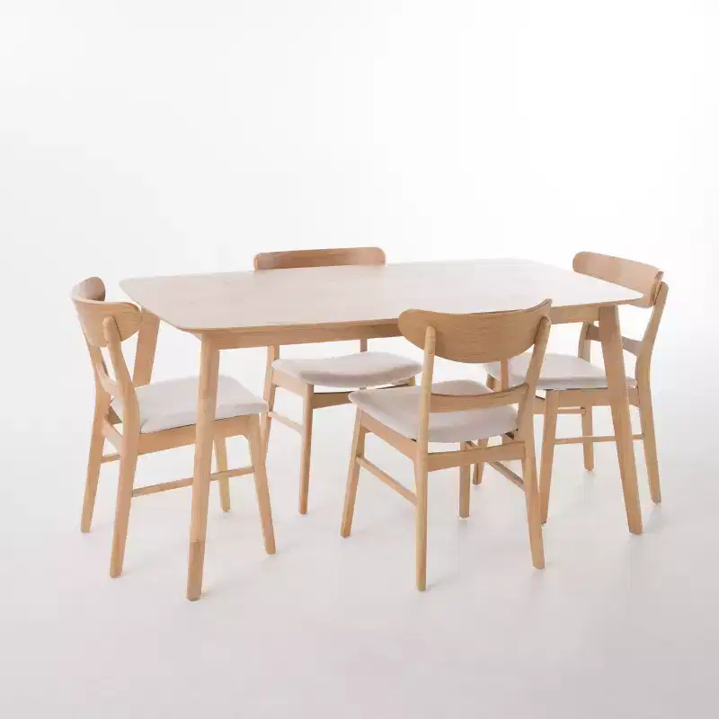 GDFStudio Dimick Mid Century Modern Fabric Upholstered Wood 5 Piece Dining Set