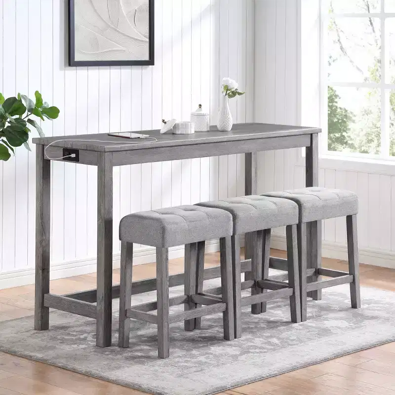 sumyeg Industrial 4-Piece Bar Table Set with Power Outlet in Grey