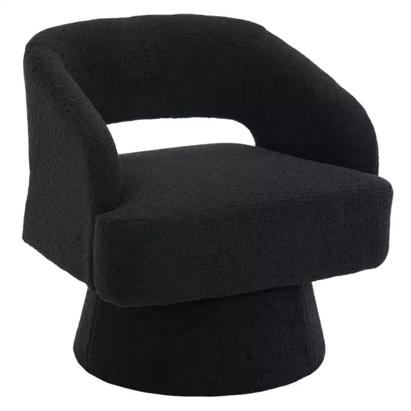 Swivel Lounge Chair  Openwork Back & Tapered Base, Upholstered in Velvet or Teddy Velvet, Choose Color