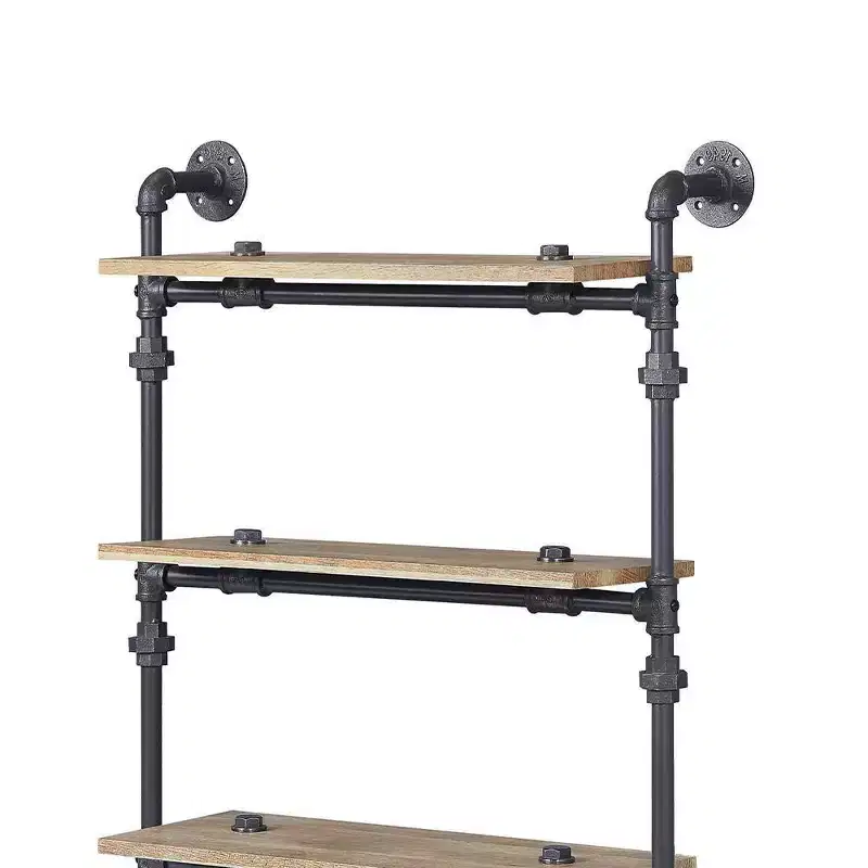 59" Brantley Decorative Bookshelf Oak and Sandy Black Finish - Acme Furniture: 5-Tier, Metal Frame, Open Shelving Unit, No Tools Assembly