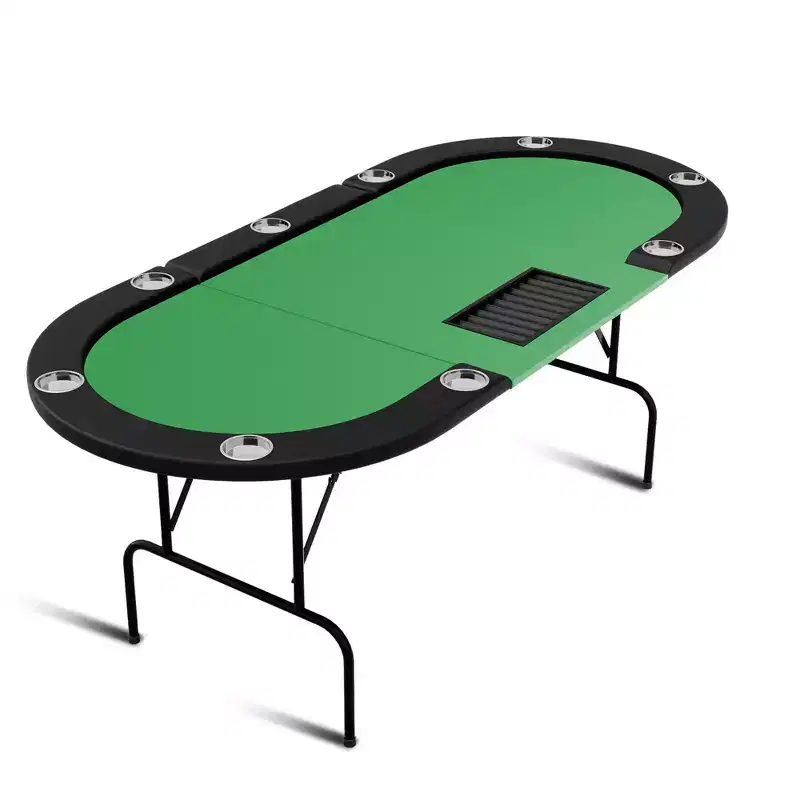 10 Player 81.5 Oval Poker Table, Casino Blackjack Game Station with Folding Card Surface, 9 Deep Cup Holders & Padded Rail for Texas Holdem