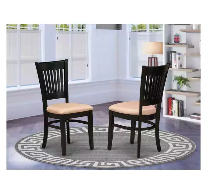 HomeStock African Artifacts Dining Chairs 2-Piece Set- Linen Fabric Seat And Slatted Back