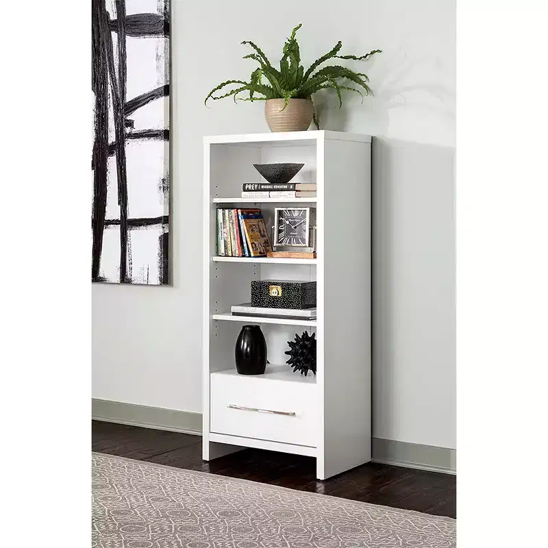 165100 Decorative Storage Tower Bookcase with Drawer, White