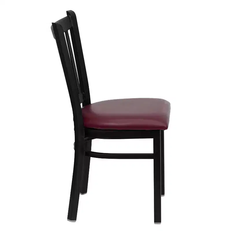Black Metal Frame Vertical Back Dining Chair – Vinyl or Wood Seat, Seats 1