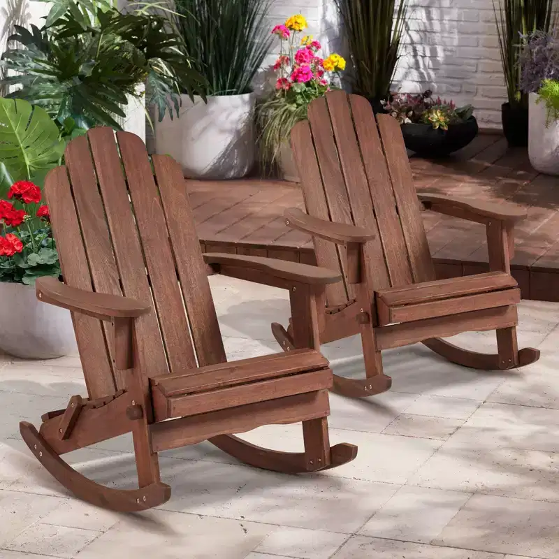 Teal Island Designs Chandler Dark Natural Adirondack Rocking Chairs Set of 2