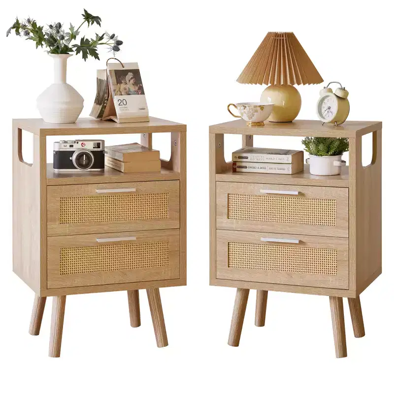 Set of 2 with 2 Sleek Modern 2 Drawer Nightstand for Bedroom Living Room