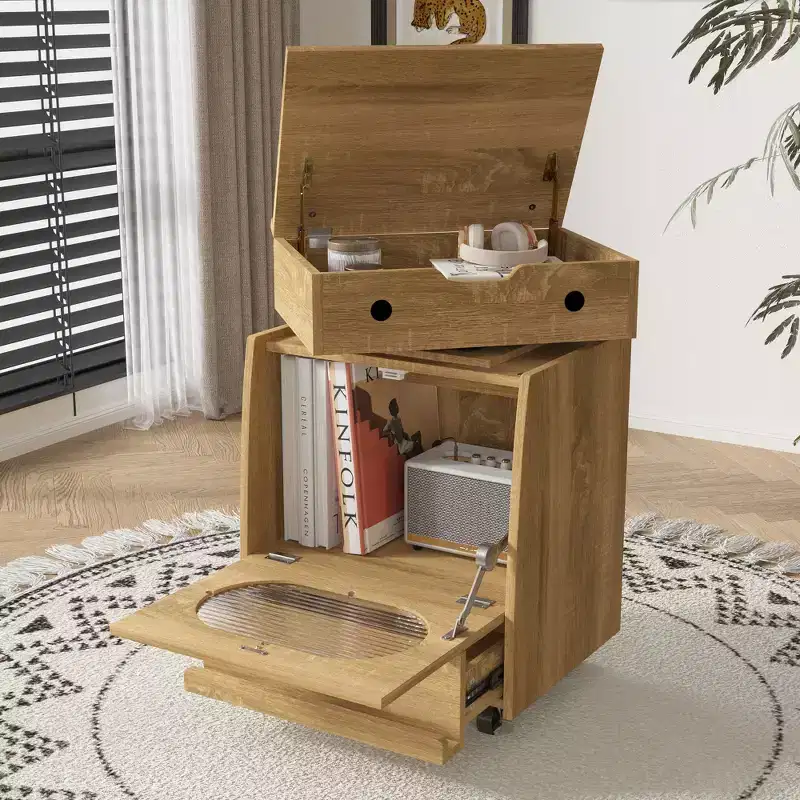 Robot-Shaped Bedside Cabinet with Ambient Lighting, Lockable Casters & Tempered Glass Window Fun Storage for Kids Room