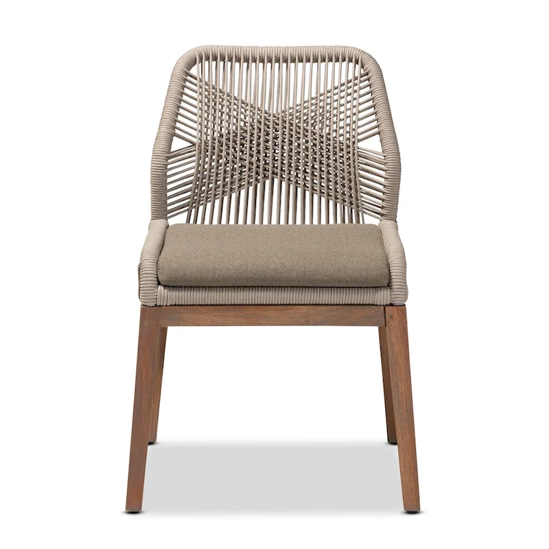 Modern Transitional-Style Rope-Woven Mahogany Dining Chair ââ‚?Gray
