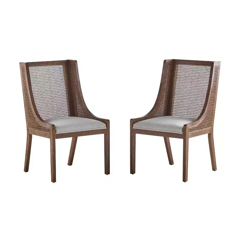 GDFStudio Rustic Fabric Upholstered Wood and Cane Dining Chairs (Set of 2)
