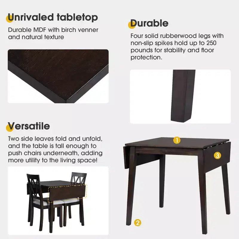 GDF Studio Avery 3 Piece Dining Set with Drop Leaf Dining Table and 2 Dining Upholstered Chairs