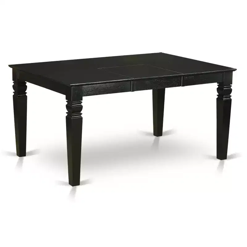 HomeStock 5-Piece Rectangle Black Finish Solid Wood Top Dining Table with 4 Parson Chair with Butterfly Leaf