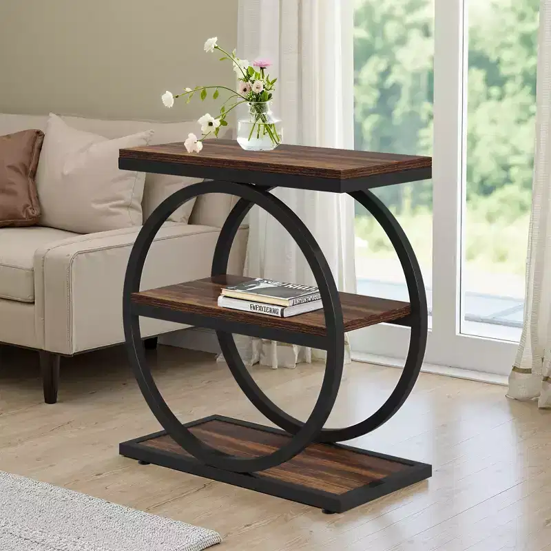 MAYEERTY 2-Pack Rustic Side Table Open Shelf Waterproof Anti-Slip Stable Design