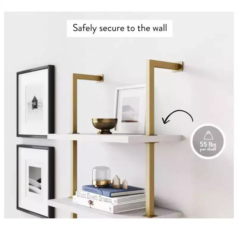 72.8" Nathan James Set of 2 Theo 5 Shelf Bookshelf White/Gold