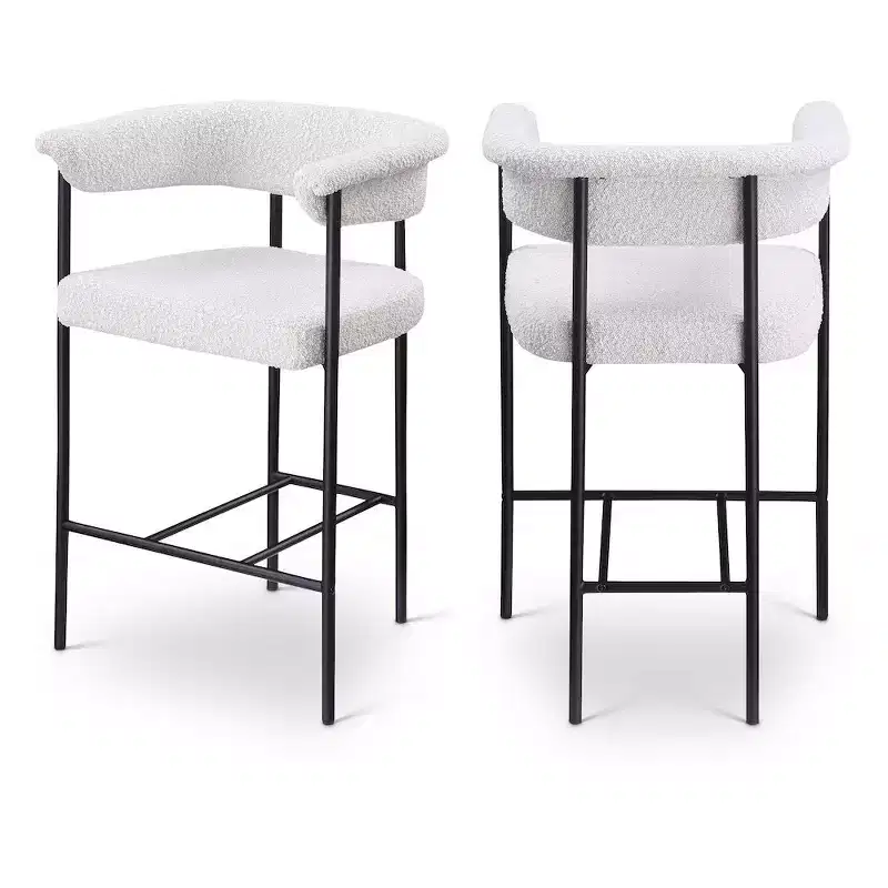 Meridian Furniture,Malin Cream Boucle Fabric Counter Stool, Set of 2