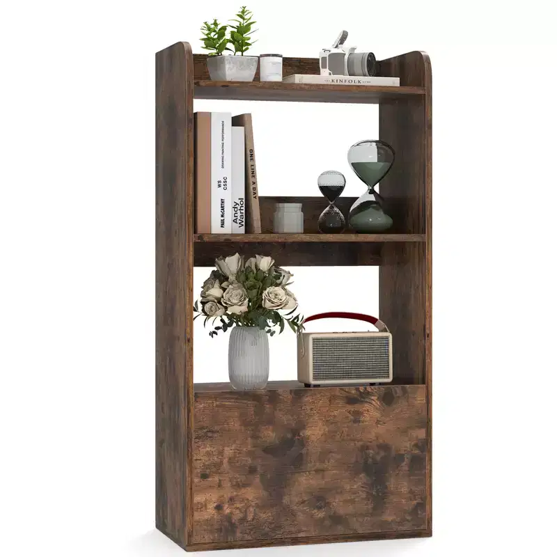 Bookcase w/ Drawer 3-Tier Open Shelf Anti-Toppling Kits for Living Room