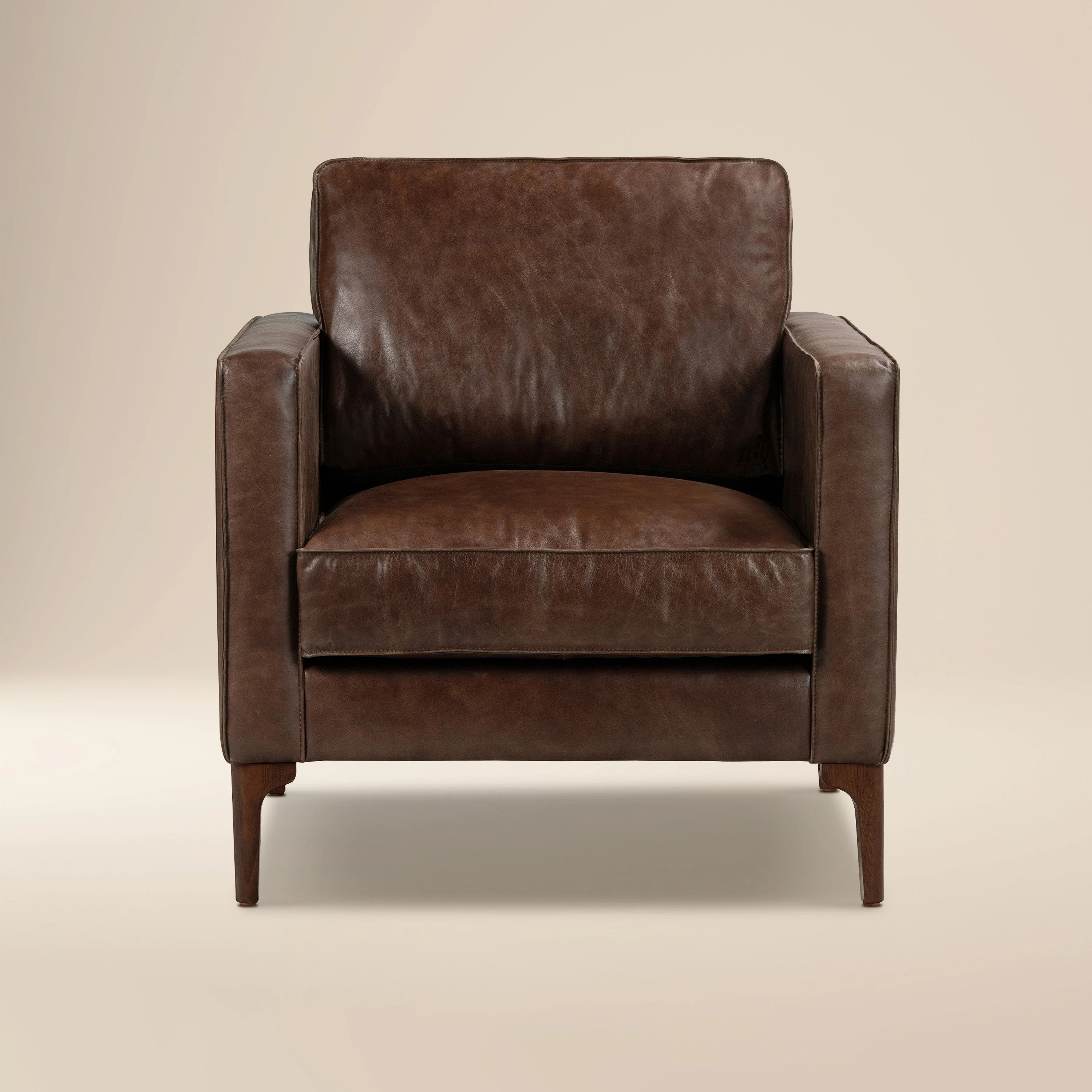 Modern Chocolate Brown Leather Lounge Chair with Kiln-Dried Wood Frame