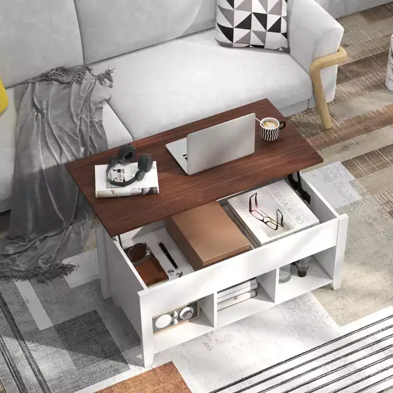 Costway Lift Top Coffee Table w/ Hidden Compartment and Storage Shelves Modern Furniture White