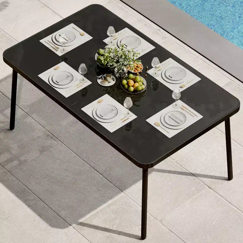 COZONY Dining Table with Tempered Glass Top and Metal Frame, Modern Kitchen Table for Home Apartment Restaurant and Cafe
