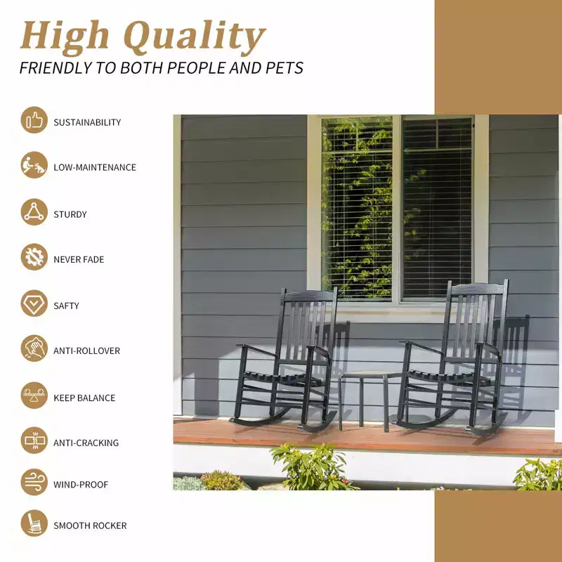 Karl Home | Classic Solid Wood Patio Rocking Chair (Set of 2)