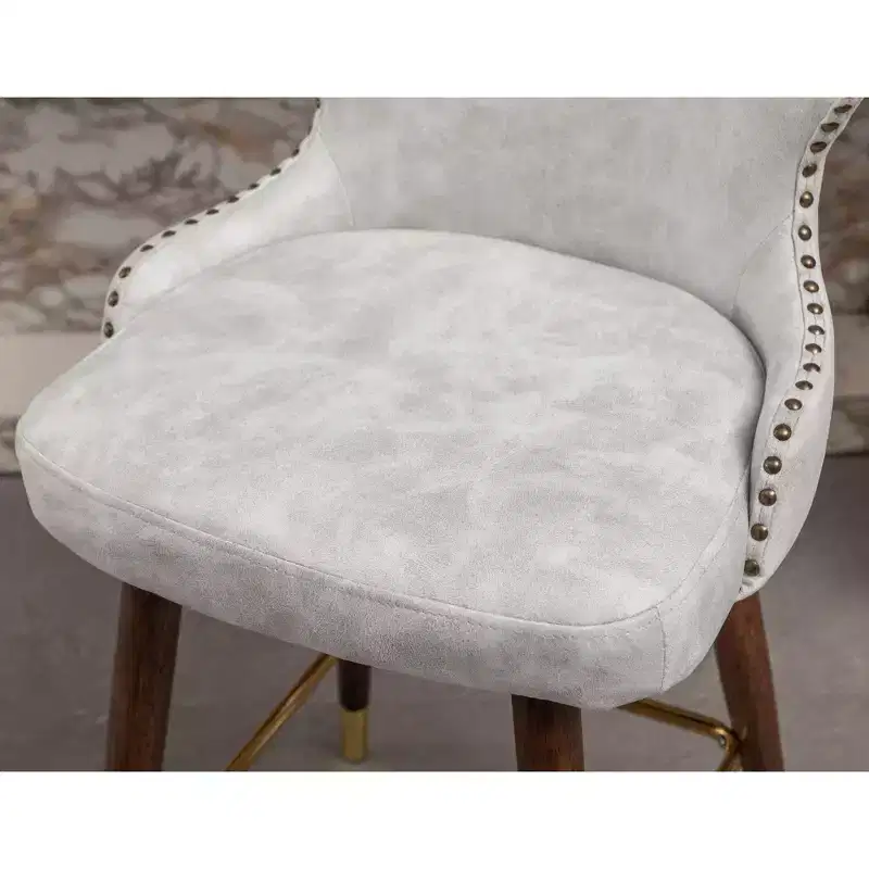 Roundhill Furniture Nevis Mid-century Modern Faux Leather Tufted Nailhead Trim Counter Stool, White, Set of 2