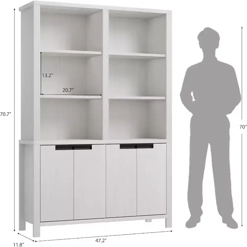 70.7 High Bookshelf, 3-Layer Double-Width Bookshelf With Cabinet Doors, Large Freestanding Bookcase Suitable for Living Room, Office, Library