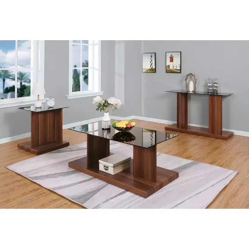 3pc Montreaux Coffee, Console, and End Table Set with Black Tempered Glass Top - miBasics
