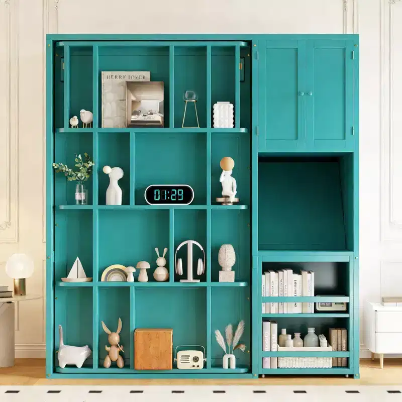 Twin Size Murphy Bed with Desk, Storage Cabinet and Bookcase