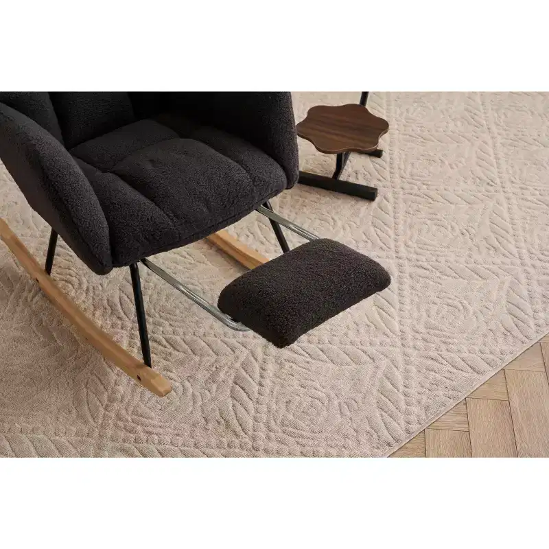 Teddy Fabric Upholstered Rocking Glider Chair, Mid Century Modern Accent Arm Chair with High Backrest and Pillows - ModernLuxe