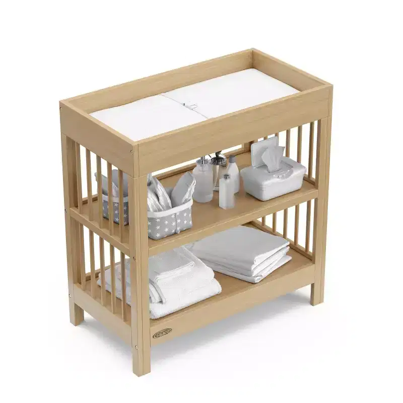 Baby Changing Table with Water-Resistant Pad & 2 Open Shelves – GREENGUARD Gold Certified, White