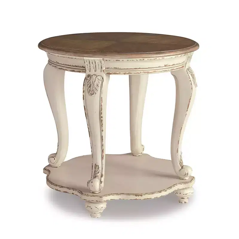 Realyn End Table - Signature Design by Ashley: Cottage Style, Antiqued Two-Tone, Wood Finish