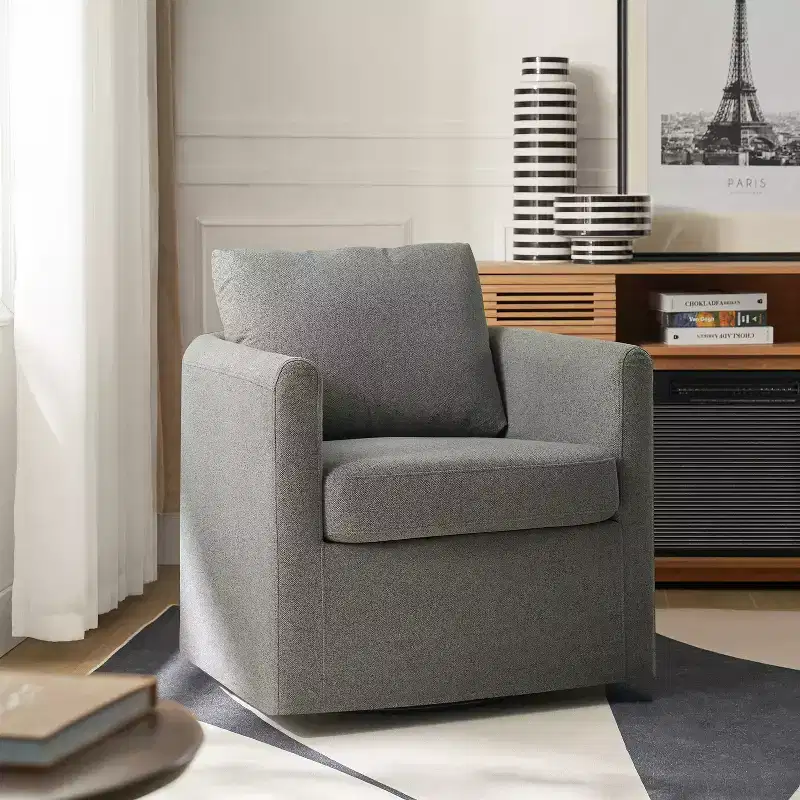 Bernhard Slipcovered Swivel Chair with textured fabric and flared armrests| HULALA HOME