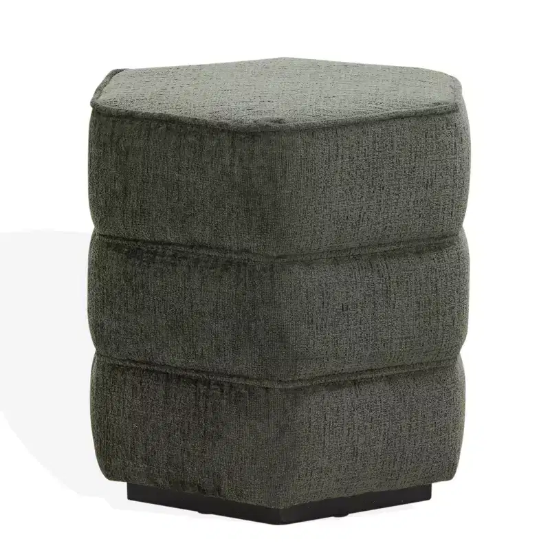 Rosaria Chenille Hexagon Ottoman — Wood Frame, Polyester, Polyurethane Foam