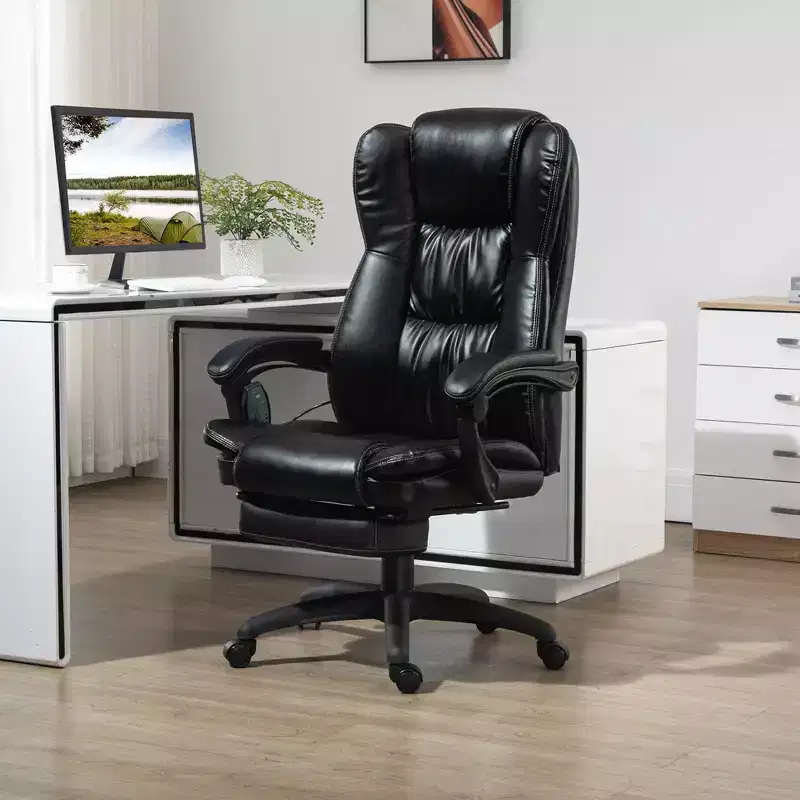 Okak Massage Executive Office Chair with 6-Point Vibration, Reclining Swivel Chair with Retractable Footrest, Comfy Chair for Home, Office