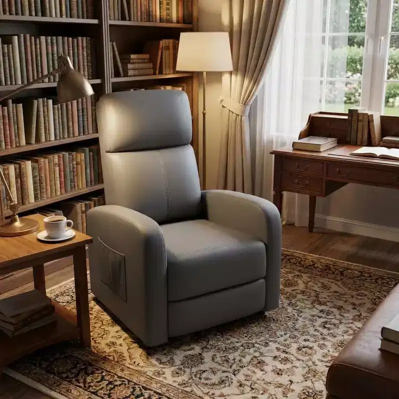 Single Recliner Armchair with Adjustable Backrest and Footrest, Linen-Look Upholstery