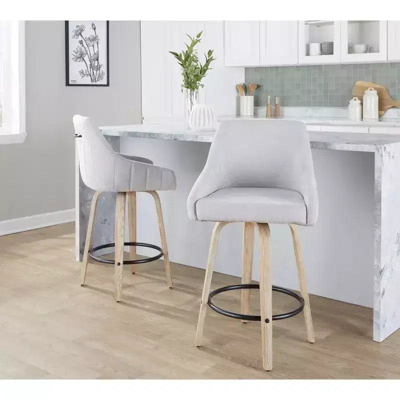 LumiSource Set of 2 Hannah Counter Height Barstools Whitewashed Wood
